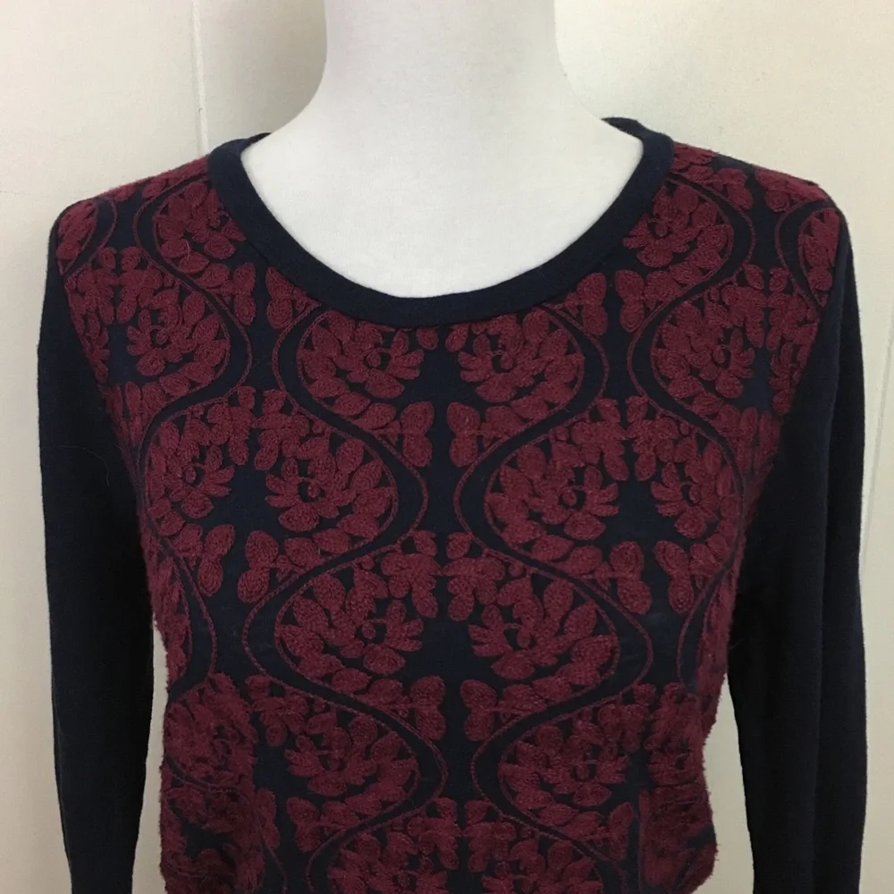J. Crew Embroidered Top Women’s S Crew Neck 3/4‎ Sleeve Preppy Classic